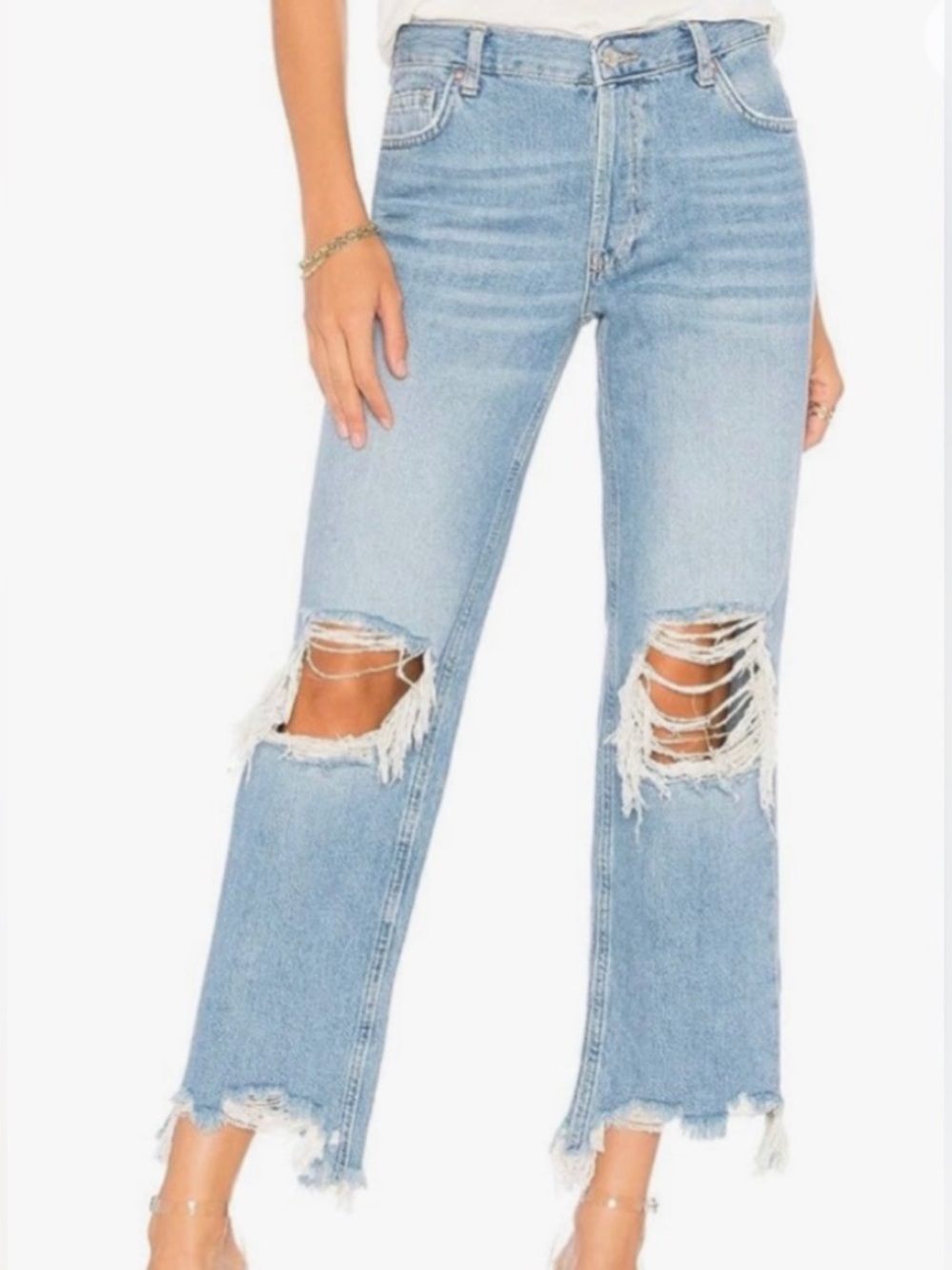 We The Free People Maggie Ripped‎  Cropped Jeans Womens 31 Midrise Straight